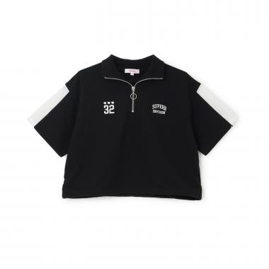 袖メッシュハーフジップ半袖Tシャツ