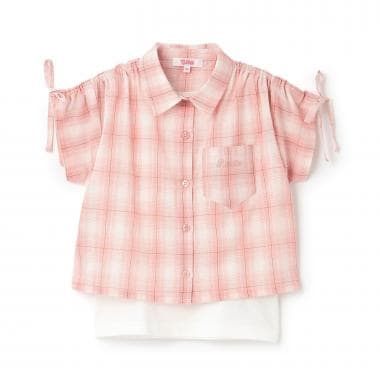 【3way】袖ドロストチェックシャツ＋タンクトップSET