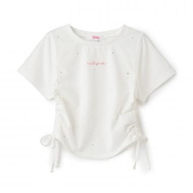 ラインストーン脇ドロストTシャツ