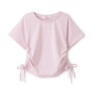 ラインストーン脇ドロストTシャツ