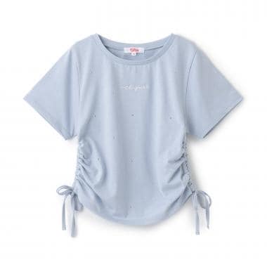 ラインストーン脇ドロストTシャツ