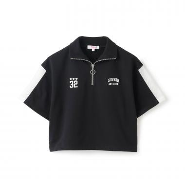 袖メッシュハーフジップ半袖Tシャツ2