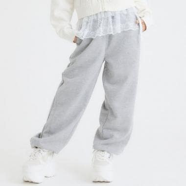 バレルレッグスウェットパンツ＋フリルレースセット