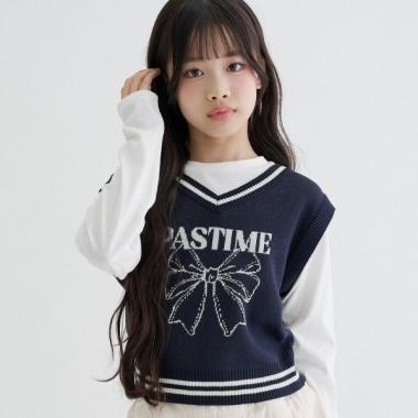 【洗える】ロンTドッキングリボンニットベスト