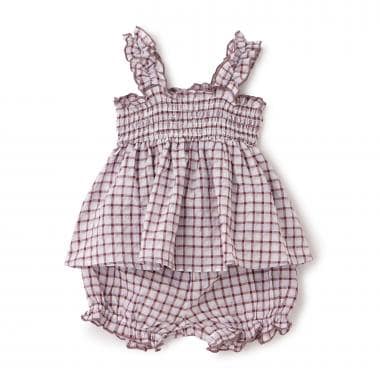 【LaStella】チェックシャーリングキャミチュニックスーツ