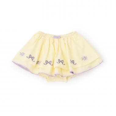 リボンお花刺しゅうスカート付きカバーパンツ