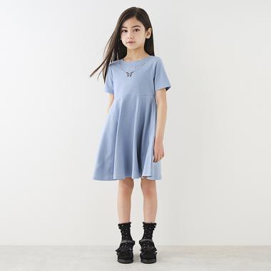 ネックレス刺しゅう半袖カットワンピース