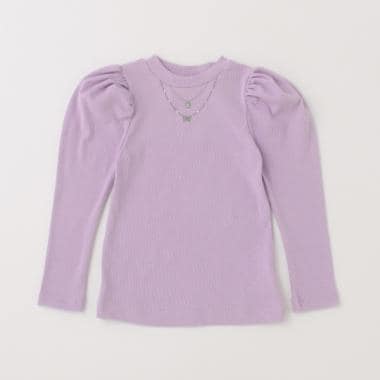 ネックレス刺しゅうテレコ長袖Tシャツ