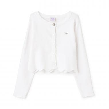 名品シルク混スカラップカーディガン