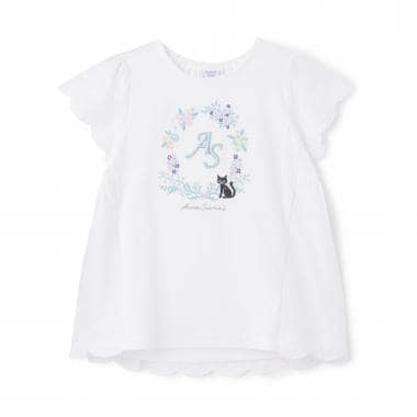 ☆彡花リースネコ刺しゅうTシャツ