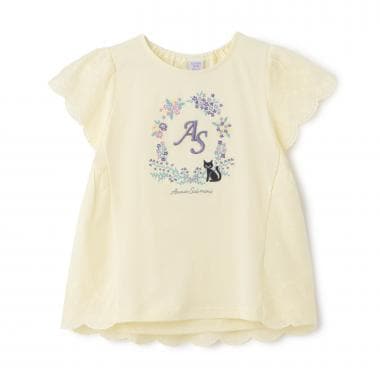 ☆彡花リースネコ刺しゅうTシャツ