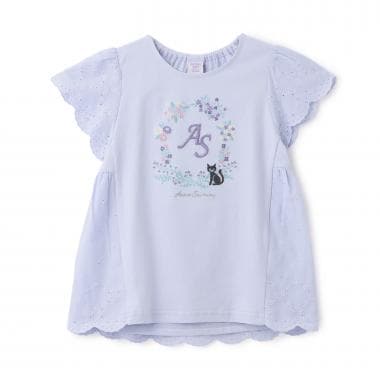 ☆彡花リースネコ刺しゅうTシャツ