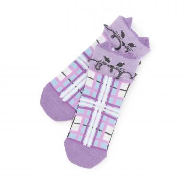 ネコ耳チェッククルーソックス