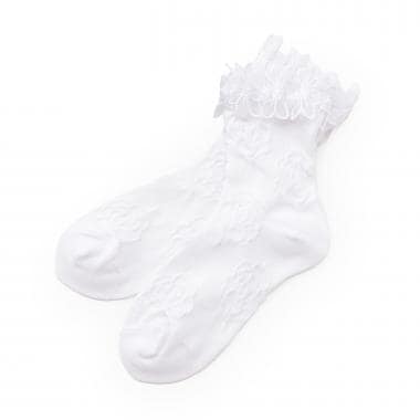 花レースつきバラ柄クルーソックス