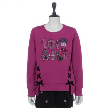 裏毛 コスメ柄刺しゅうトレーナー