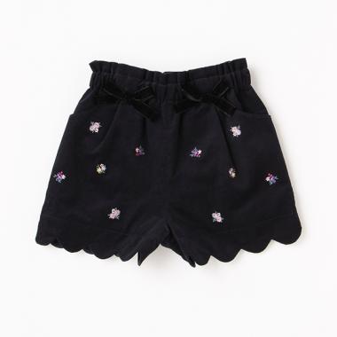 【別注】 裾スカラップ花刺しゅうコール天ショートパンツ