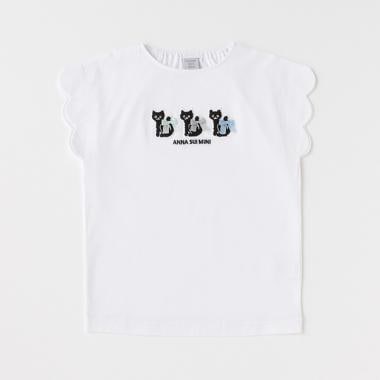 リピート】【直営店で取り扱い無し】ねこ三匹刺しゅう半袖Tシャツ 