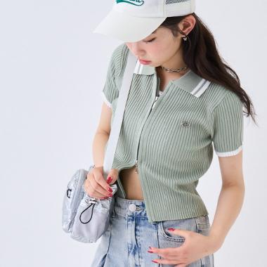 半袖衿ラインZIPニット