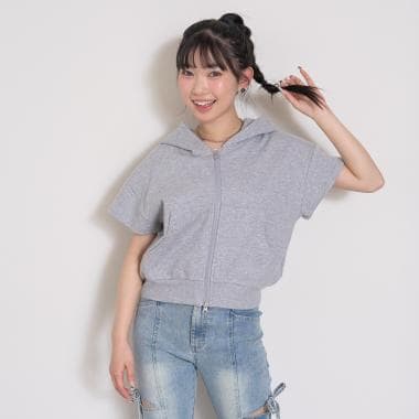 【LTXC/綿100/セット可】半袖ジップパーカー