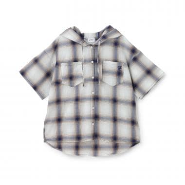 【LTXC/接触冷感】チェック半袖シャツパーカ