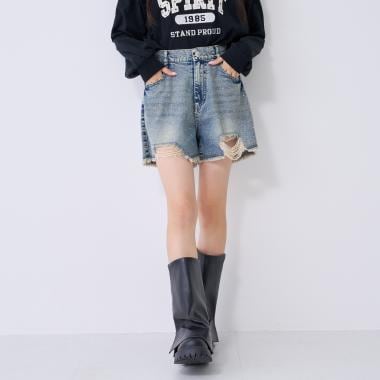 デニムツイルダメージショートパンツ