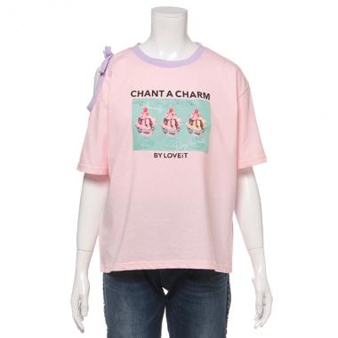 アシメ肩開きスイーツプリントTシャツ