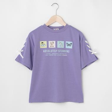 モチーフボックスプリント袖レースアップTシャツ