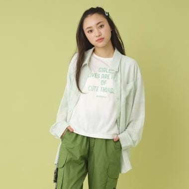 ロゴTシャツ×チェックシアーシャツセット(120 グリーン): ジュニア