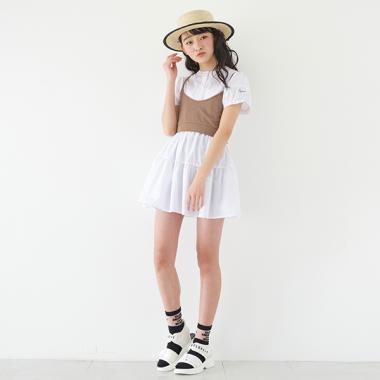 ティアードワンピース×テレコビスチェセット