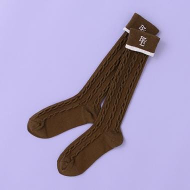 ケーブル編みハイソックス【日本製】