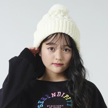 ボンボンつきケーブルキャップ(F(56) オフ ホワイト): ジュニア