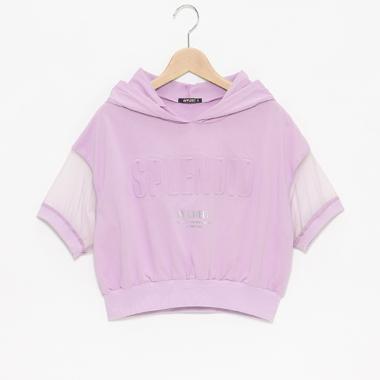 クマ耳フードエンボスロゴTシャツ