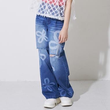 フラワールーズデニムパンツ(120cm ブルー): ジュニア - ナルミヤ