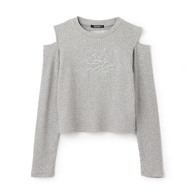 テレコ肩スリット長袖Tシャツ