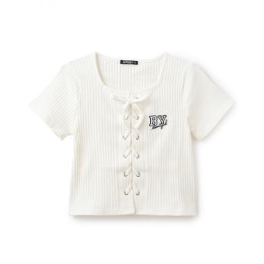 【ニコ☆プチ掲載】【大好評につき再入荷】レースアップ半袖プルオーバー