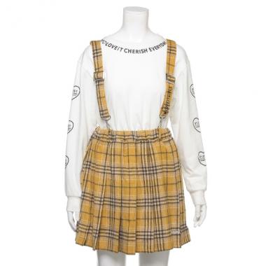 サスペンダーつきチェック柄プリーツスカッツ(120 黄): ジュニア