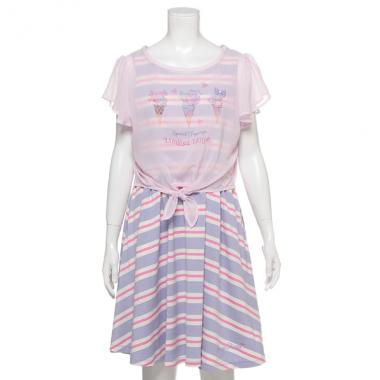 アイスプリントシフォンTシャツ×ボーダーワンピースセット(S(140
