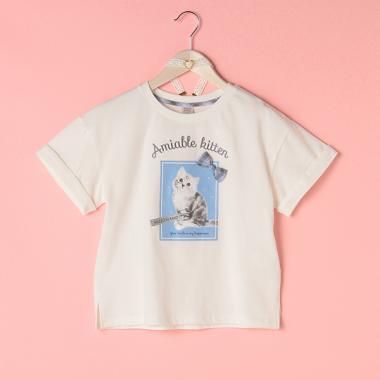 ハートチョーカーつきネコプリントTシャツ