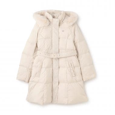 【人気商品再入荷】【直営店で取り扱い無し】【はっ水】ベルトつきリボンポケットロングダウン