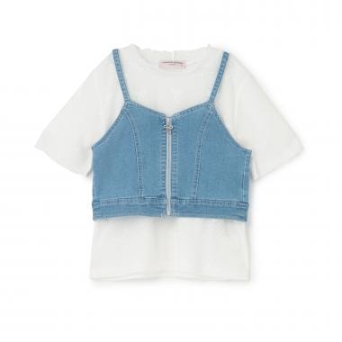 ☆彡デニムビスチェ＆レース半袖Tシャツセット