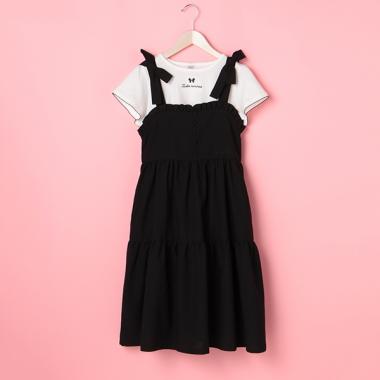 肩リボンワンピース×半袖Tシャツセット