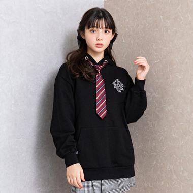 lycee ネーブル　男嫌いなバッキー　2枚 ネクタイつきBIGパーカ(S(140) 黒): ジュニア - ナルミヤ