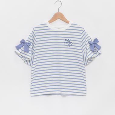袖スリット&リボンTシャツ