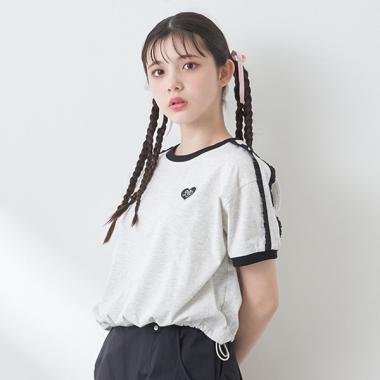 サイドフリルラインTシャツ(S(140) シロ杢): ジュニア