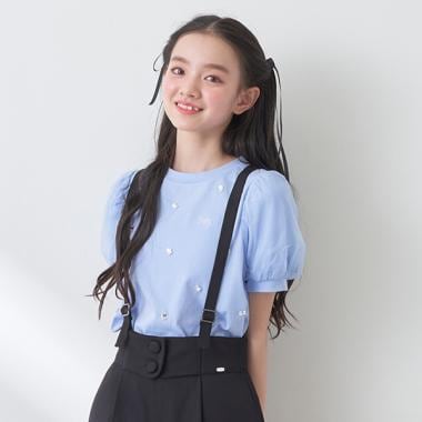 キラキラビジュー&パールTシャツ(S(140) ブルー): ジュニア - ナルミヤ