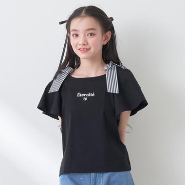 ショルダーリボンTシャツ(S(140) 黒): ジュニア - ナルミヤ