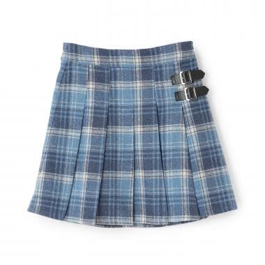 シャギーチェックラップ風プリーツスカート（スパッツつき）