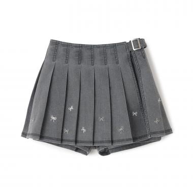 リボン刺しゅう入りラッププリーツショートパンツ