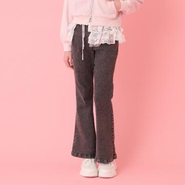 レースペプラムつき美脚フレアデニム