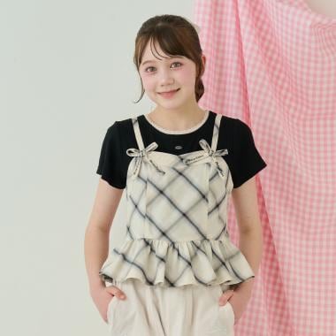 ペプラムビスチェ＆トリムレースTシャツセット